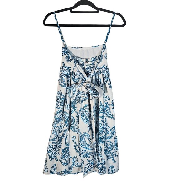 Alice + Olivia Blue White Paisley Mini Dress Size 6 | Ruffle Hem Summer Vacation - Picture 10 of 16